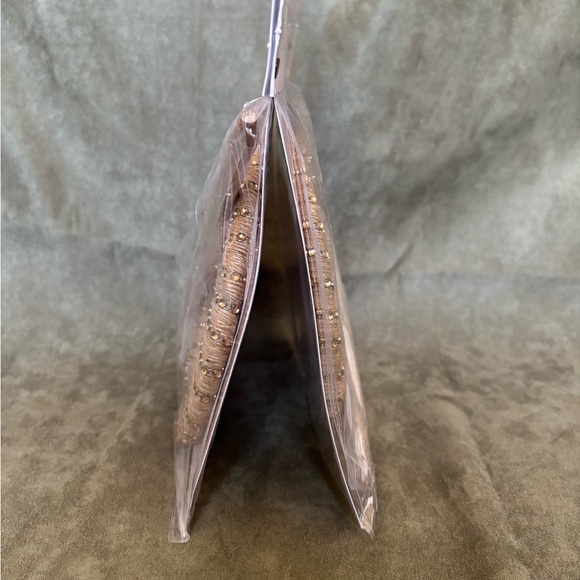 NWT Vatican Homes Set Tan Jute w/ Gold Studs Brooch Tiebacks w/Wand for Curtains - Picture 9 of 15